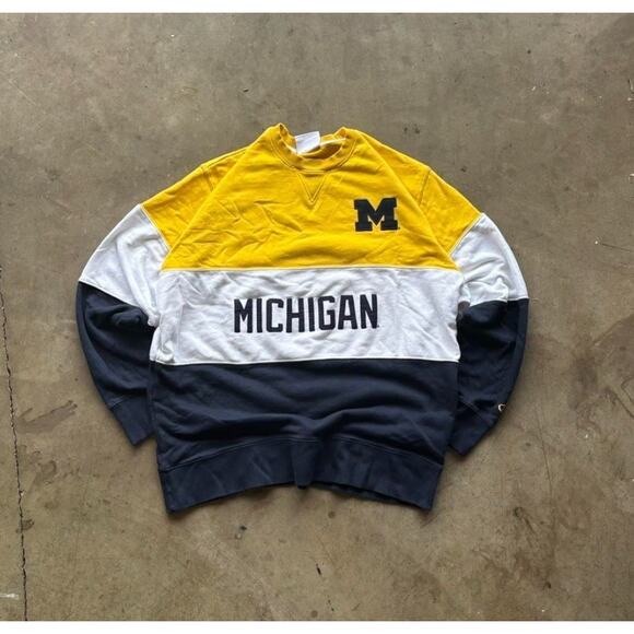 Michigan Wolverines Sweatshirt Mens XL Yellow Blue White Long Sleeve Champion - Picture 1 of 2
